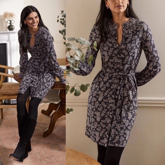 Boden Smocked Jersey Dress Multi-color Milkshake Leafy Spring Size 16/18 Long - Picture 1 of 7